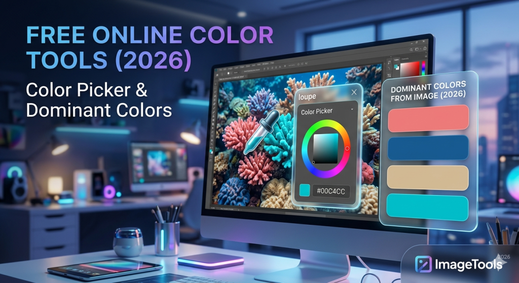 image color picker free online — color palette extraction tool showing HEX RGB HSL values 2026
