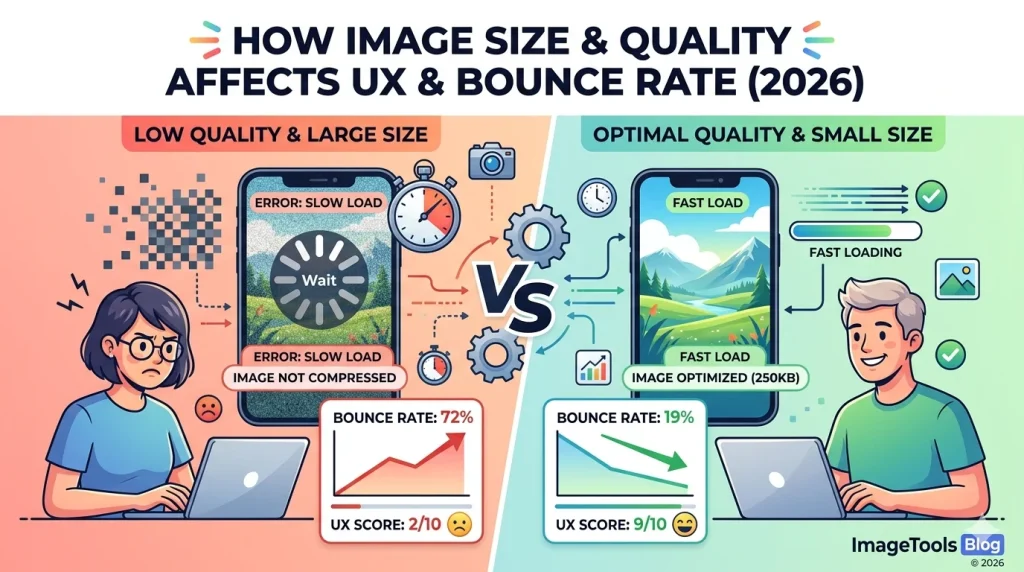 image size quality ux guide showing bounce rate and performance data
