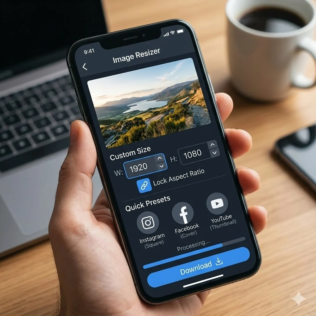 How to Resize Images Free Online (2026 Guide) | ImageTools resize images free online tool showing dimension settings for website platform sizes 2026