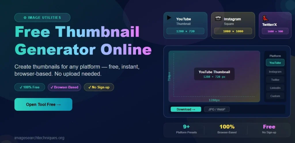 free thumbnail generator online — create YouTube Instagram thumbnails any size 2026